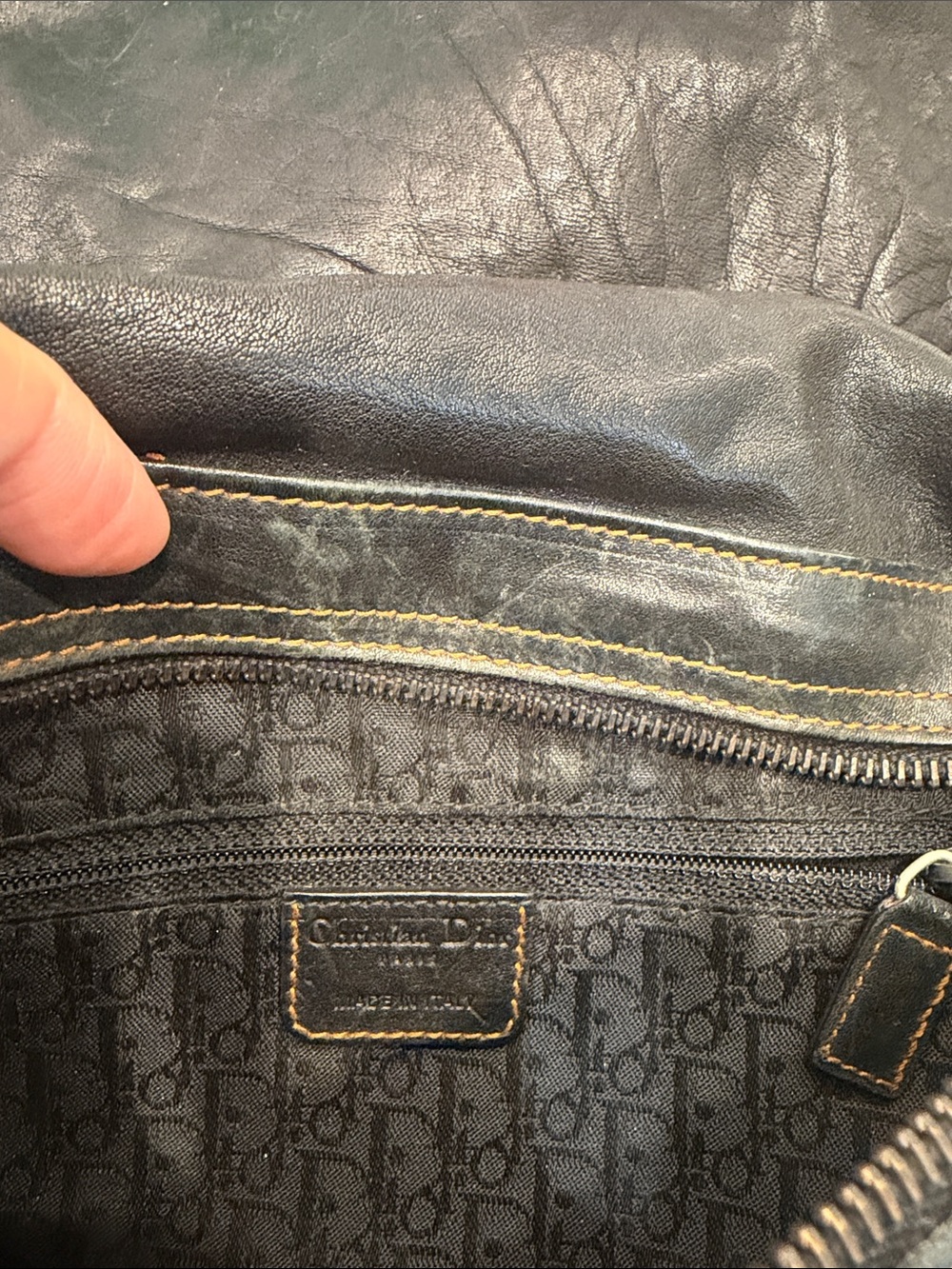 Dior Black Leather Shoulder Bag with Brown Trim - Picture 13 of 13